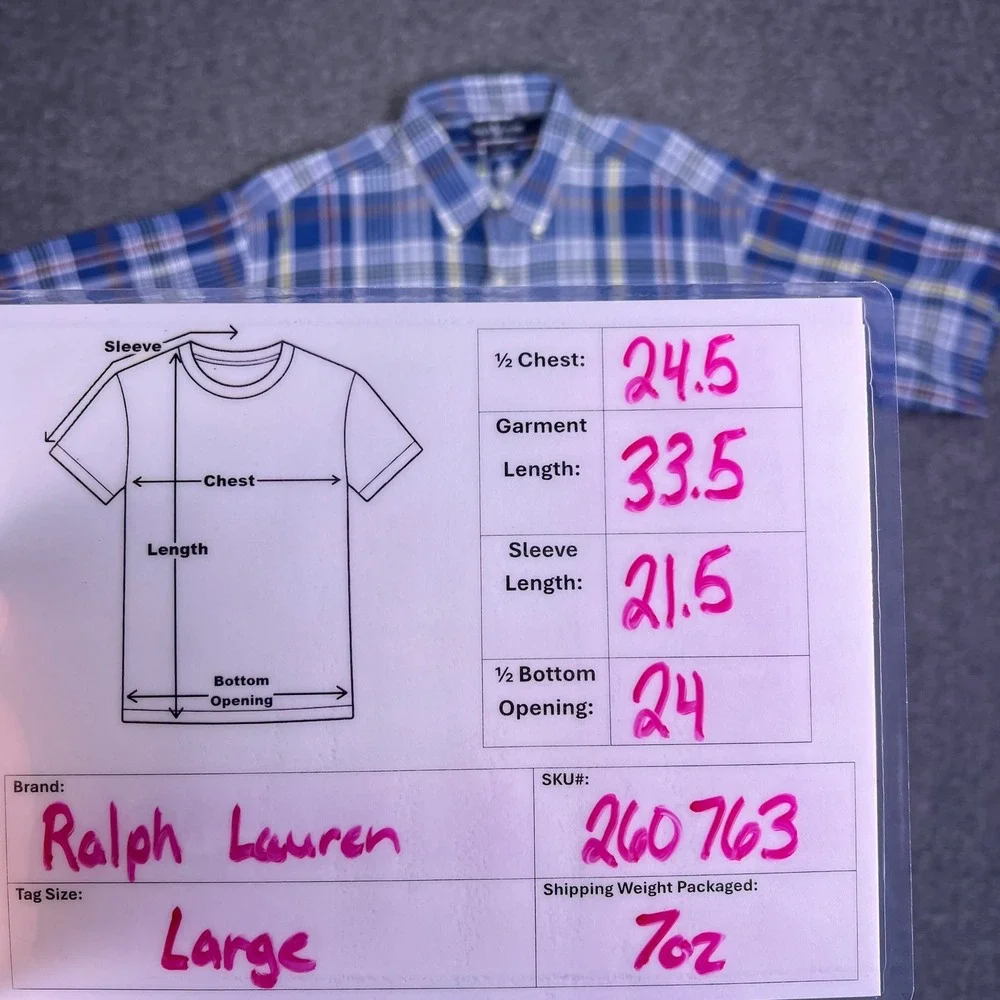 Ralph Lauren Shirt Mens L‎ Blue Plaid Blake Cotton Short Sleeve Classic Casual